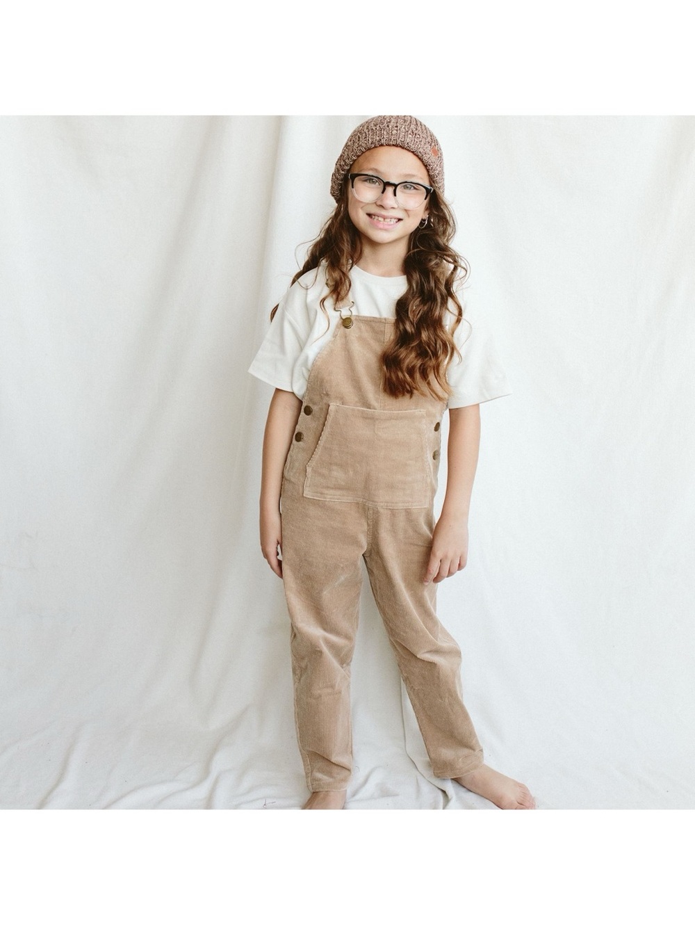 Goumi Kids Tan Corduroy Overalls with Front Pocket